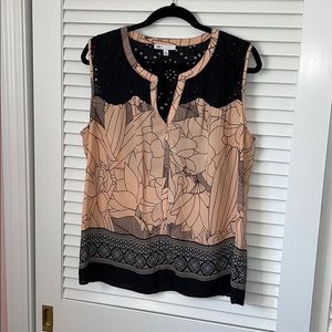 Floral Sleeveless Top - Black and Tan